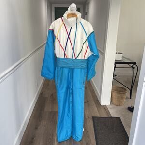 Bogner Ski Suit Women M One Piece Snowsuit Snow Bib Jumpsuit White Vtg 70s 80s